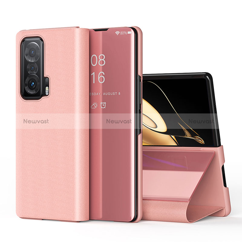 Leather Case Stands Flip Cover Holder QH1 for Huawei Honor Magic V 5G Rose Gold