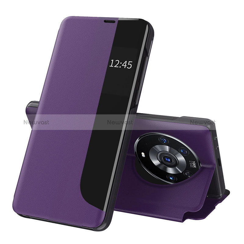 Leather Case Stands Flip Cover Holder QH1 for Huawei Honor Magic3 Pro 5G Purple