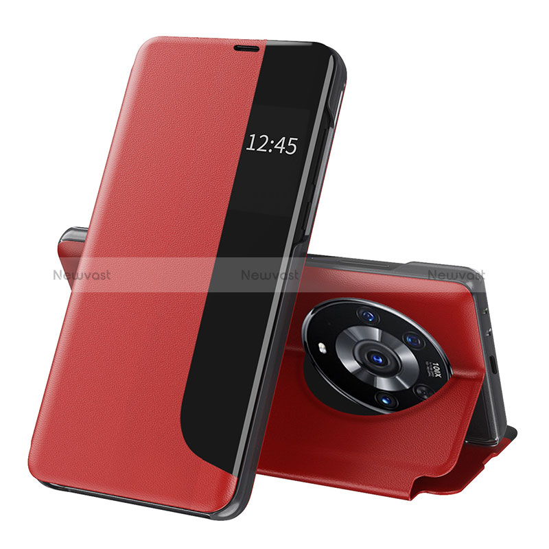 Leather Case Stands Flip Cover Holder QH1 for Huawei Honor Magic3 Pro 5G Red