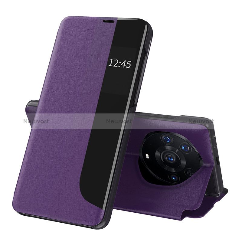 Leather Case Stands Flip Cover Holder QH1 for Huawei Honor Magic3 Pro+ Plus 5G Purple