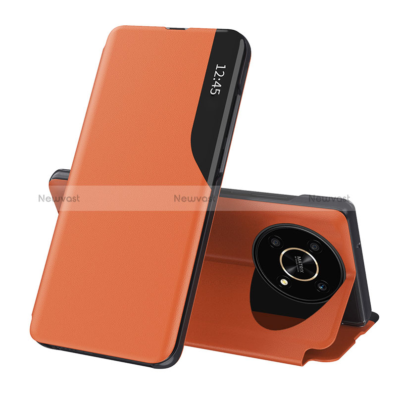 Leather Case Stands Flip Cover Holder QH1 for Huawei Honor Magic4 Lite 5G Orange