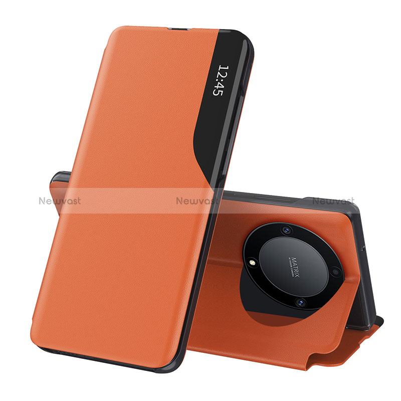 Leather Case Stands Flip Cover Holder QH1 for Huawei Honor Magic5 Lite 5G Orange