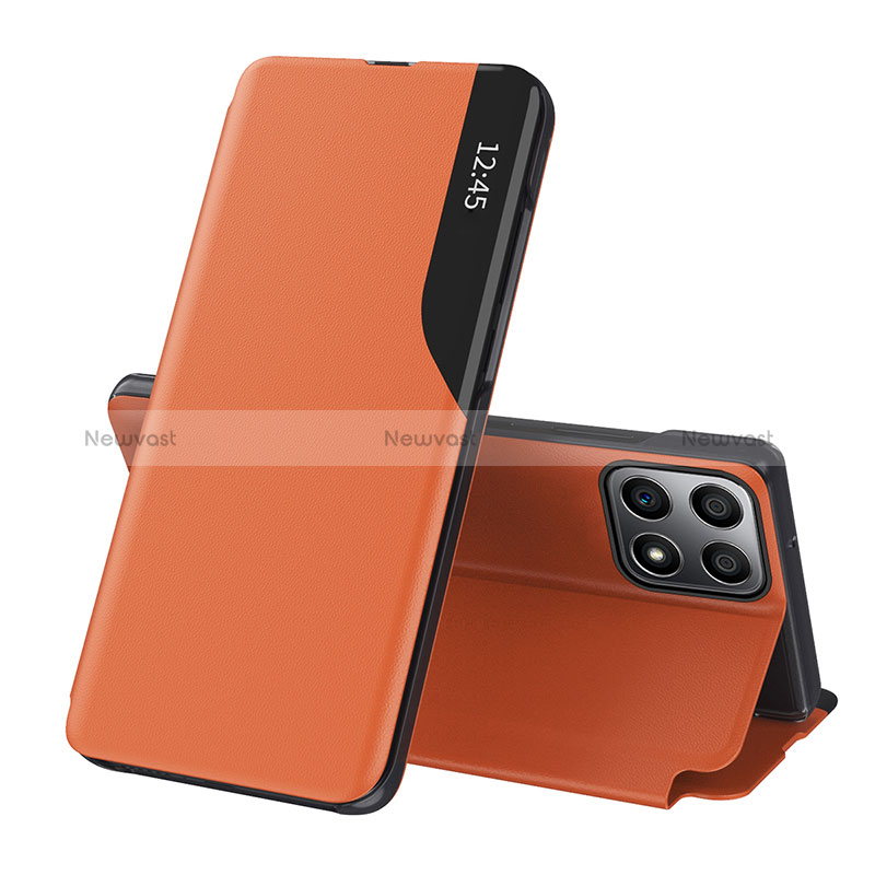 Leather Case Stands Flip Cover Holder QH1 for Huawei Honor X6 5G Orange