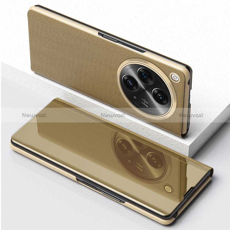 Leather Case Stands Flip Cover Holder QH1 for OnePlus Open 5G Gold