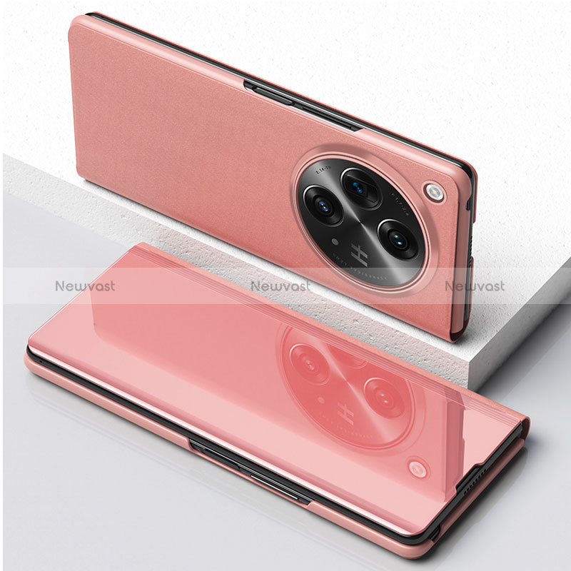 Leather Case Stands Flip Cover Holder QH1 for OnePlus Open 5G Rose Gold