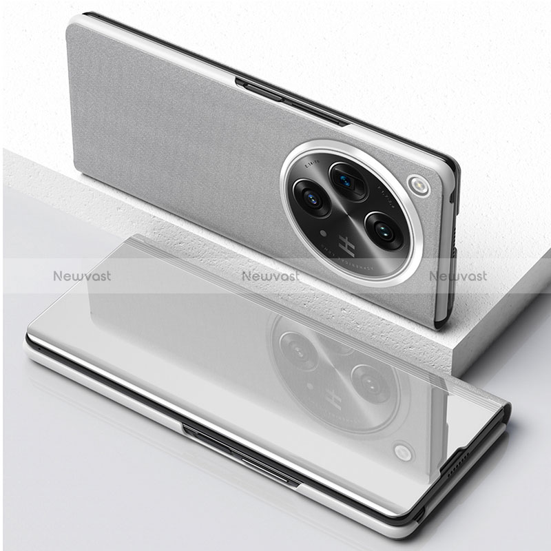 Leather Case Stands Flip Cover Holder QH1 for Oppo Find N3 5G Silver