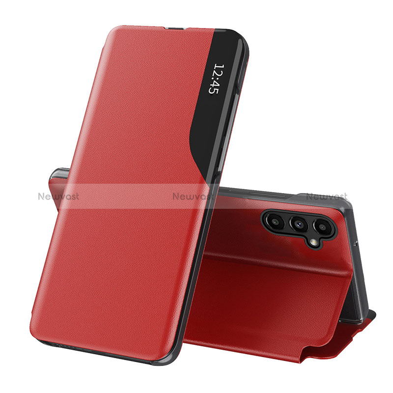 Leather Case Stands Flip Cover Holder QH1 for Samsung Galaxy A14 4G Red