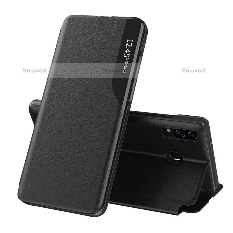 Leather Case Stands Flip Cover Holder QH1 for Samsung Galaxy A20 Black