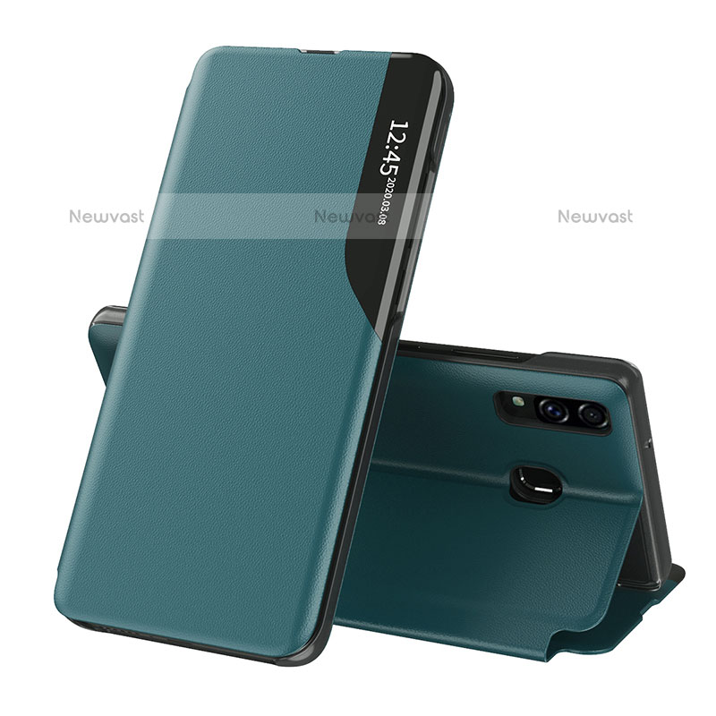 Leather Case Stands Flip Cover Holder QH1 for Samsung Galaxy A20 Green