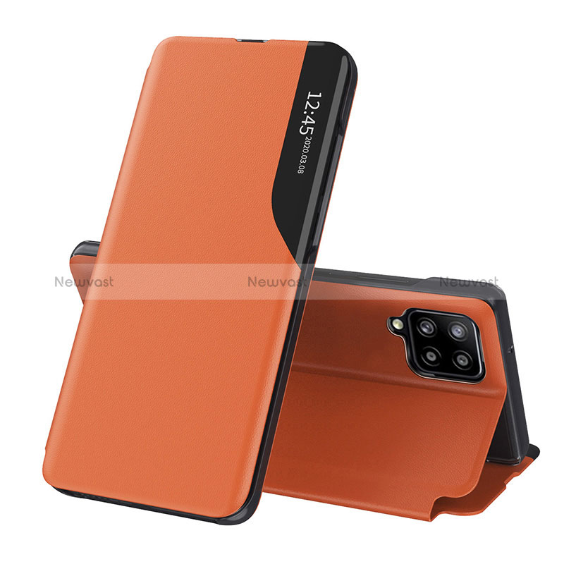 Leather Case Stands Flip Cover Holder QH1 for Samsung Galaxy A22 4G Orange