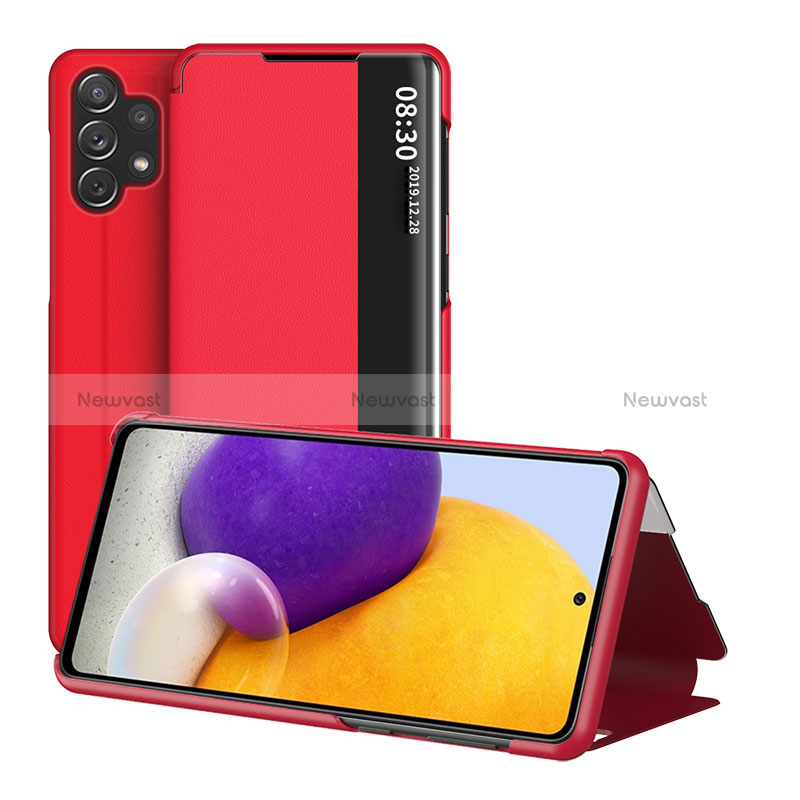 Leather Case Stands Flip Cover Holder QH1 for Samsung Galaxy A32 5G Red