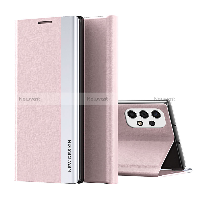 Leather Case Stands Flip Cover Holder QH1 for Samsung Galaxy A33 5G Pink