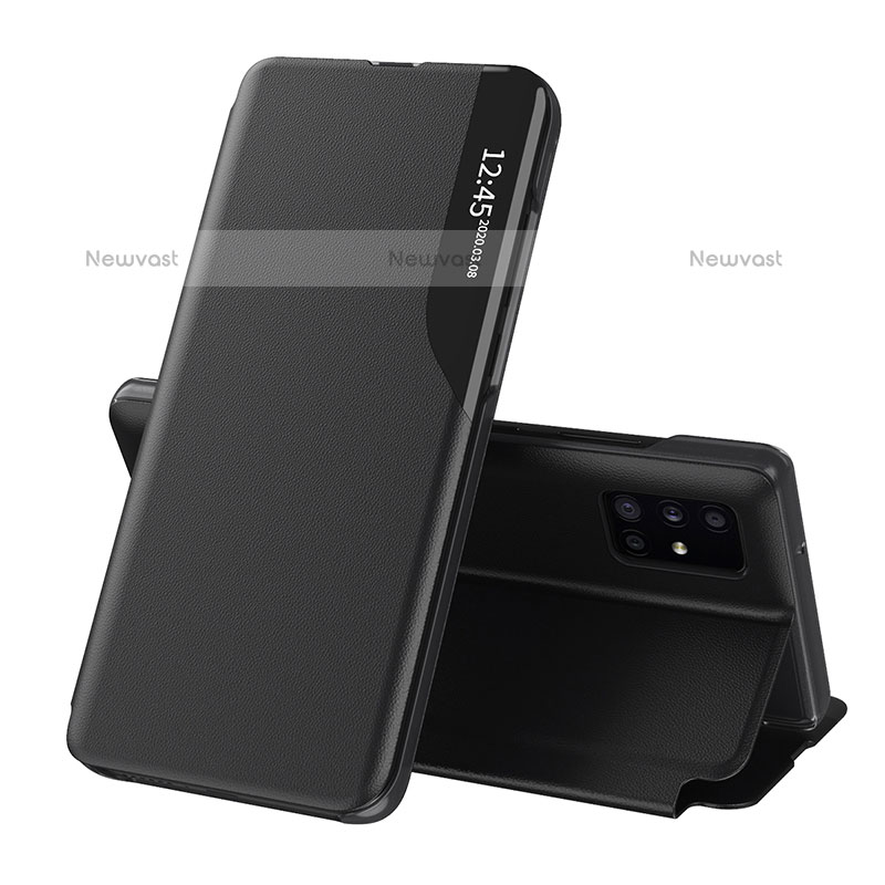 Leather Case Stands Flip Cover Holder QH1 for Samsung Galaxy A51 4G Black