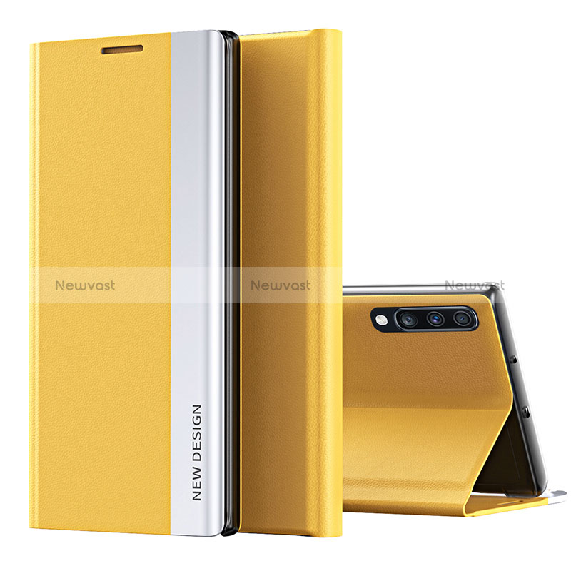 Leather Case Stands Flip Cover Holder QH1 for Samsung Galaxy A70S Yellow