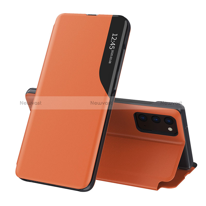 Leather Case Stands Flip Cover Holder QH1 for Samsung Galaxy F02S SM-E025F Orange