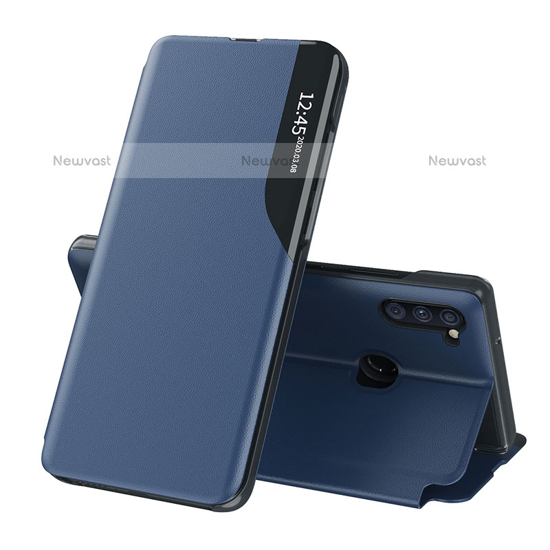 Leather Case Stands Flip Cover Holder QH1 for Samsung Galaxy M11 Blue