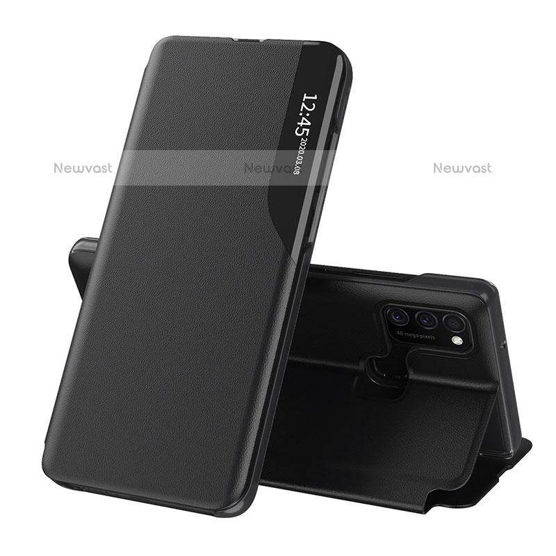 Leather Case Stands Flip Cover Holder QH1 for Samsung Galaxy M21 Black