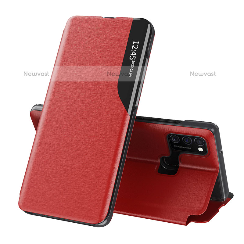 Leather Case Stands Flip Cover Holder QH1 for Samsung Galaxy M21 Red