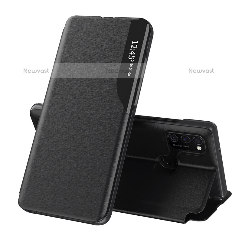 Leather Case Stands Flip Cover Holder QH1 for Samsung Galaxy M30s Black