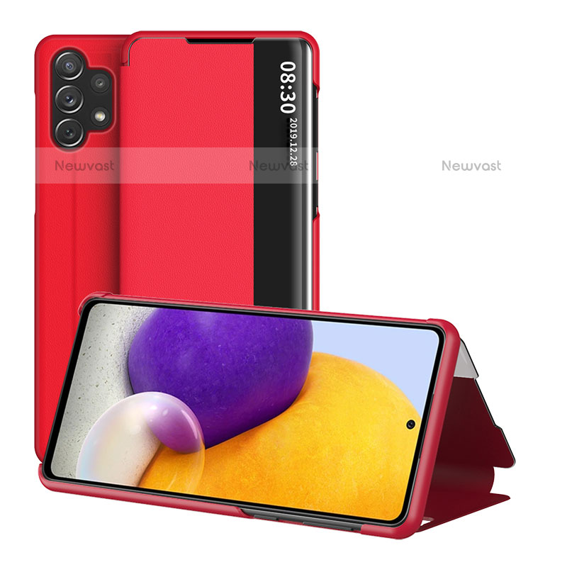 Leather Case Stands Flip Cover Holder QH1 for Samsung Galaxy M32 5G Red