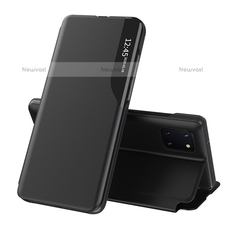 Leather Case Stands Flip Cover Holder QH1 for Samsung Galaxy Note 10 Lite Black