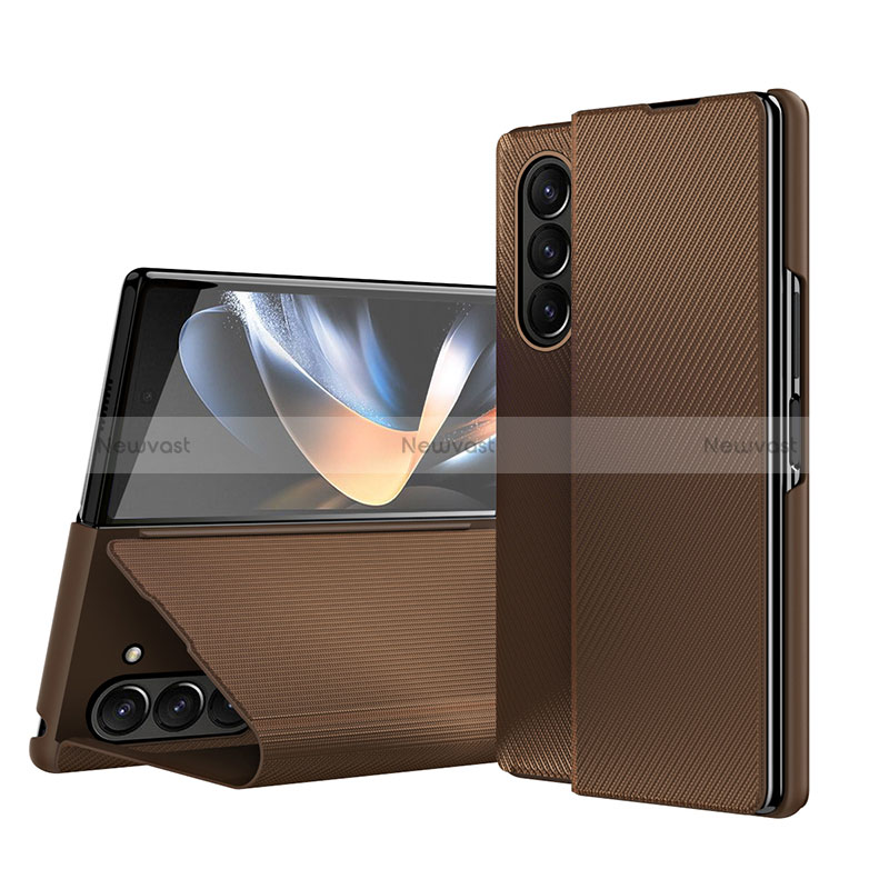 Leather Case Stands Flip Cover Holder QH1 for Samsung Galaxy Z Fold5 5G Brown