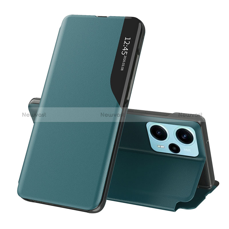 Leather Case Stands Flip Cover Holder QH1 for Xiaomi Poco F5 5G Green