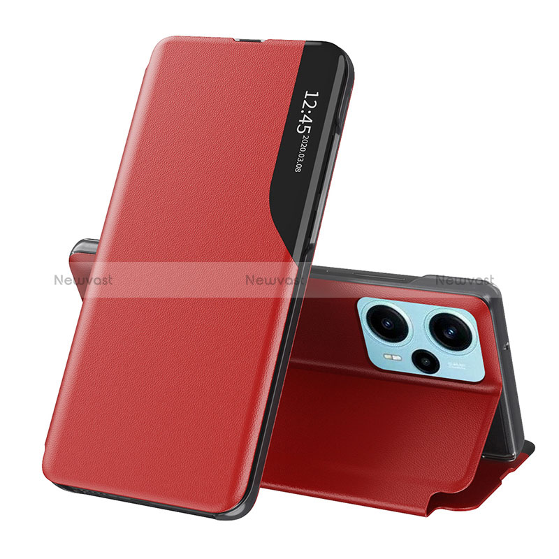 Leather Case Stands Flip Cover Holder QH1 for Xiaomi Poco F5 5G Red