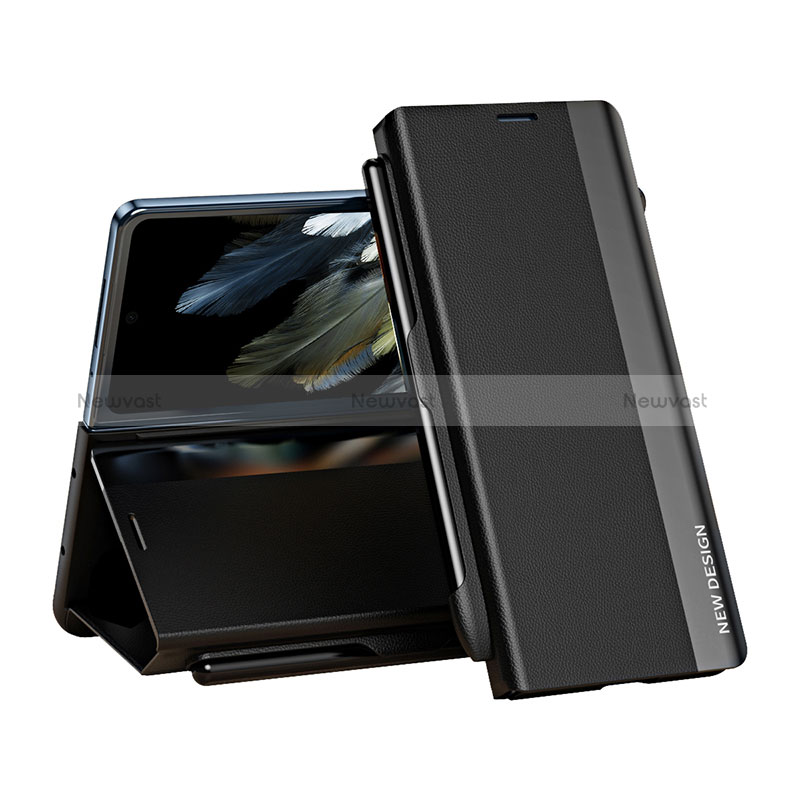 Leather Case Stands Flip Cover Holder QH2 for OnePlus Open 5G Black