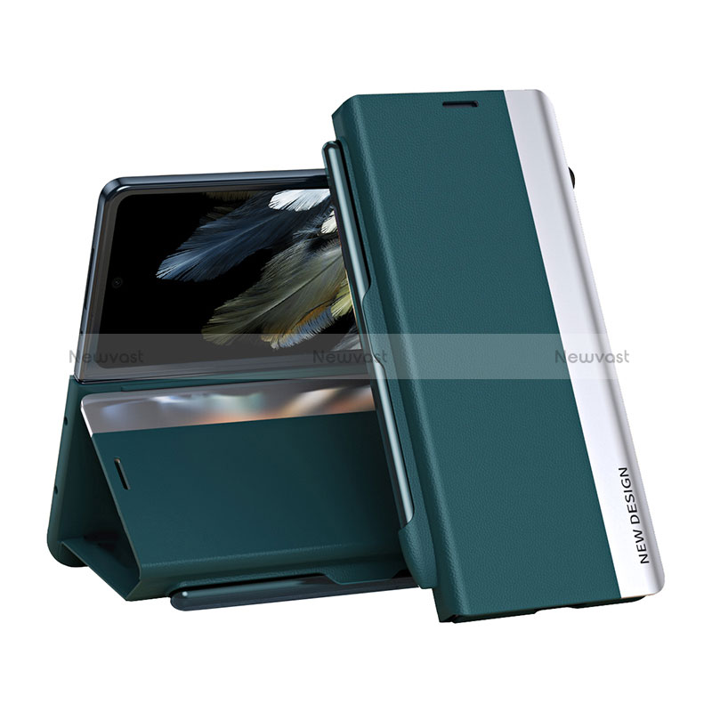 Leather Case Stands Flip Cover Holder QH2 for OnePlus Open 5G Green