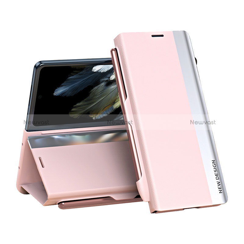 Leather Case Stands Flip Cover Holder QH2 for Oppo Find N3 5G Pink