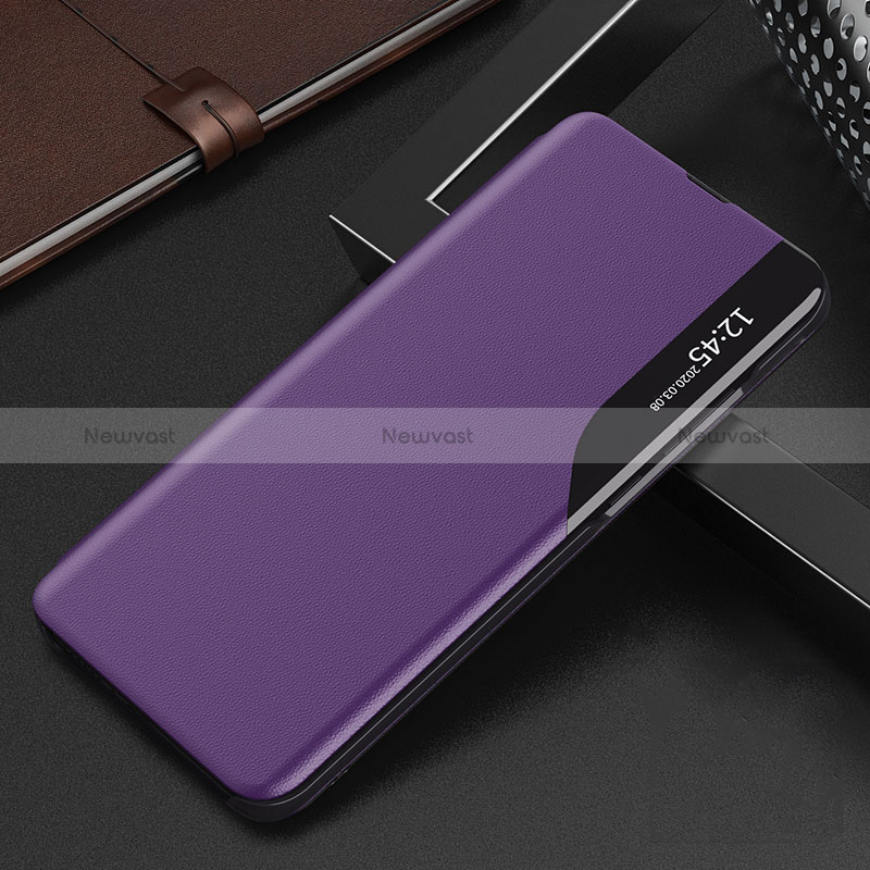 Leather Case Stands Flip Cover Holder QH2 for Samsung Galaxy A21s Purple