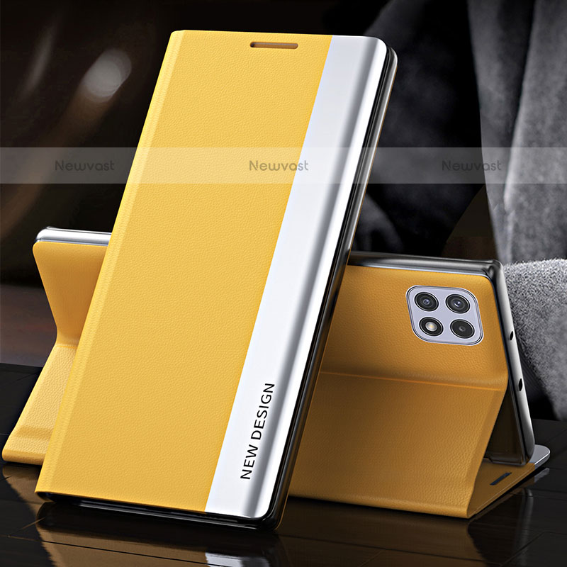 Leather Case Stands Flip Cover Holder QH2 for Samsung Galaxy A22 5G Yellow