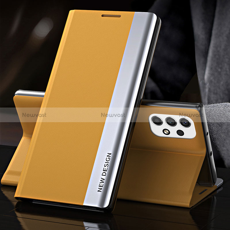 Leather Case Stands Flip Cover Holder QH2 for Samsung Galaxy A23 4G Yellow