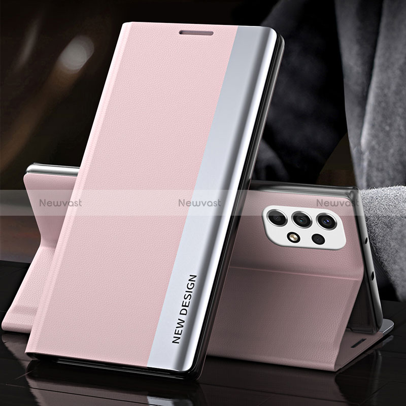 Leather Case Stands Flip Cover Holder QH2 for Samsung Galaxy A33 5G Pink