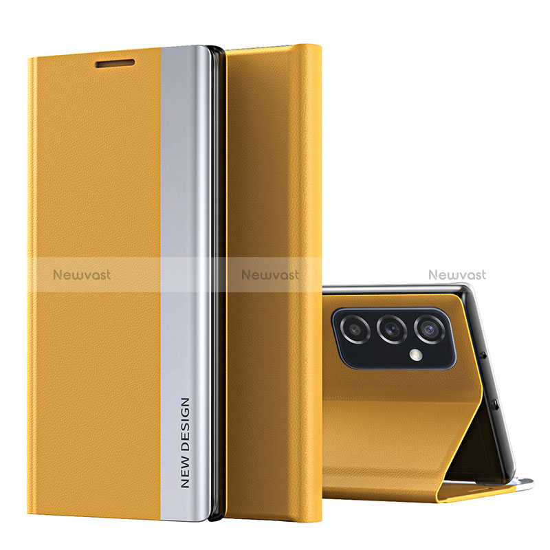 Leather Case Stands Flip Cover Holder QH2 for Samsung Galaxy M23 5G Yellow