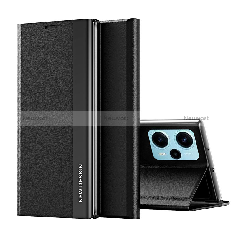 Leather Case Stands Flip Cover Holder QH2 for Xiaomi Poco F5 5G Black