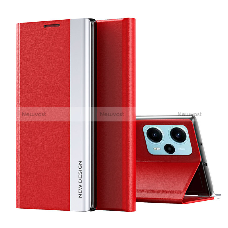 Leather Case Stands Flip Cover Holder QH2 for Xiaomi Poco F5 5G Red