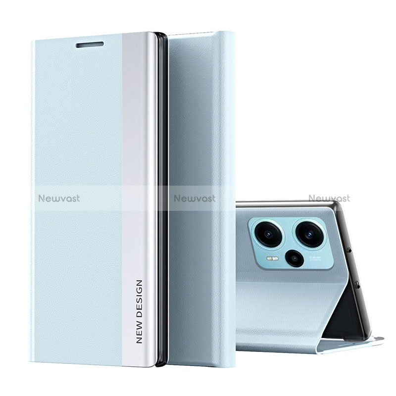 Leather Case Stands Flip Cover Holder QH2 for Xiaomi Poco F5 5G Sky Blue