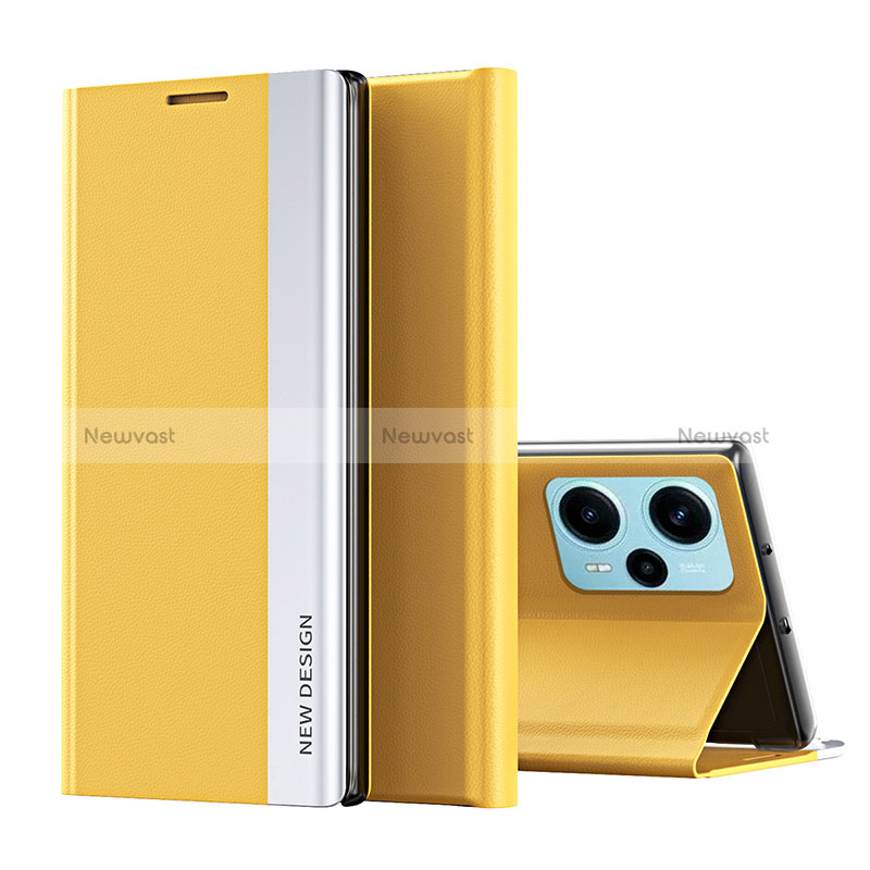 Leather Case Stands Flip Cover Holder QH2 for Xiaomi Poco F5 5G Yellow