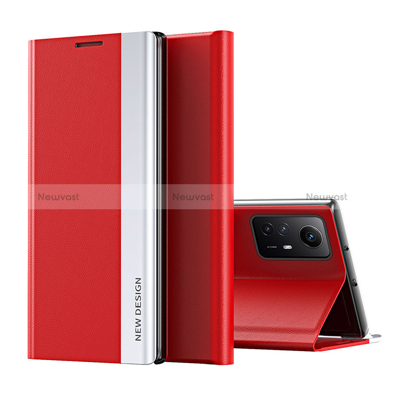 Leather Case Stands Flip Cover Holder QH2 for Xiaomi Redmi Note 12S Red