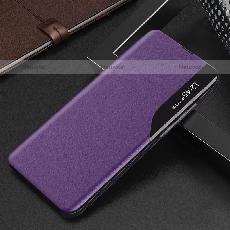 Leather Case Stands Flip Cover Holder QH3 for Samsung Galaxy A02s Purple