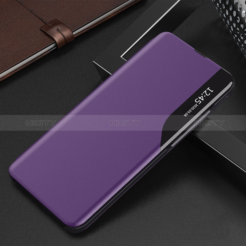 Leather Case Stands Flip Cover Holder QH3 for Samsung Galaxy A03s Purple