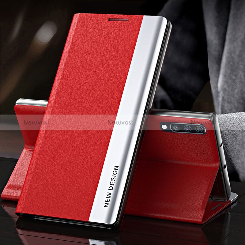 Leather Case Stands Flip Cover Holder QH3 for Samsung Galaxy A70 Red