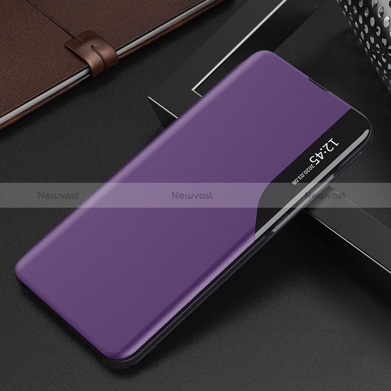 Leather Case Stands Flip Cover Holder QH3 for Samsung Galaxy M23 5G Purple