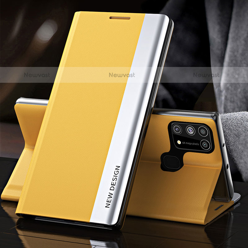 Leather Case Stands Flip Cover Holder QH3 for Samsung Galaxy M31 Yellow