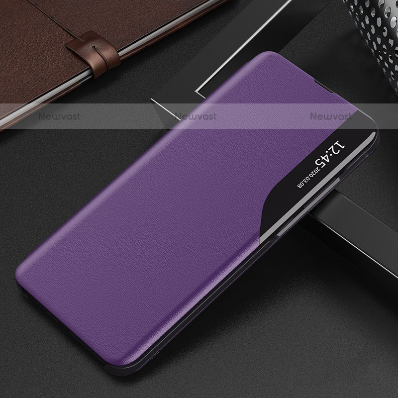 Leather Case Stands Flip Cover Holder QH3 for Samsung Galaxy M52 5G Purple