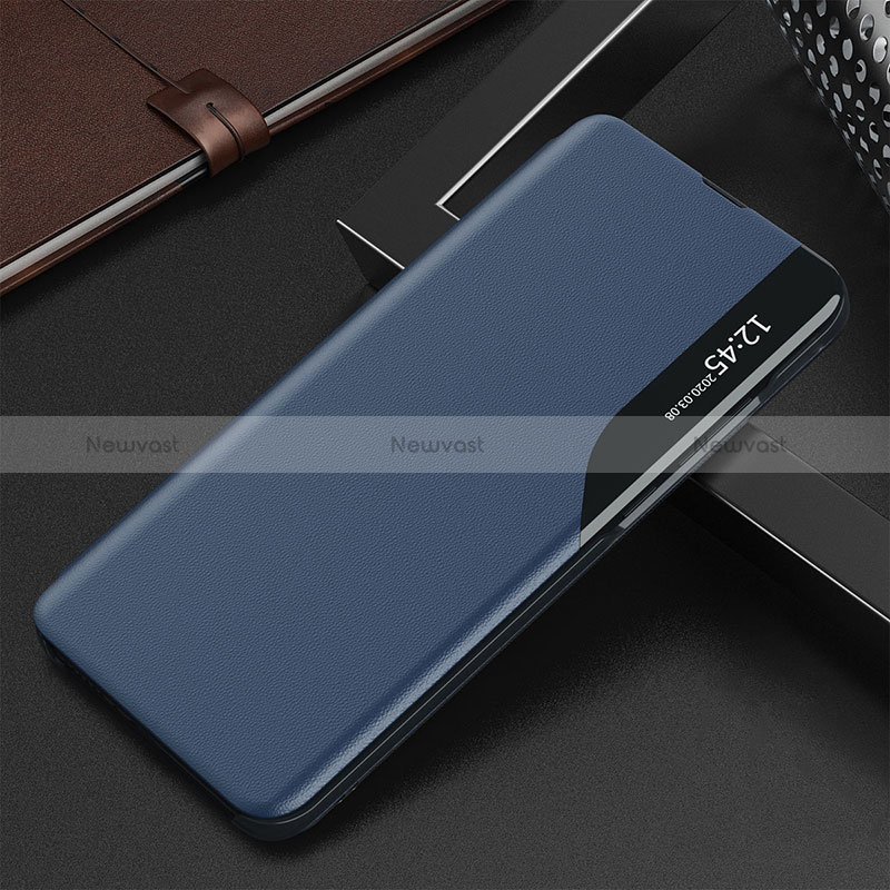 Leather Case Stands Flip Cover Holder QH3 for Samsung Galaxy M60s Blue