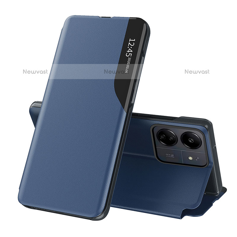 Leather Case Stands Flip Cover Holder QH3 for Xiaomi Poco C65 Blue