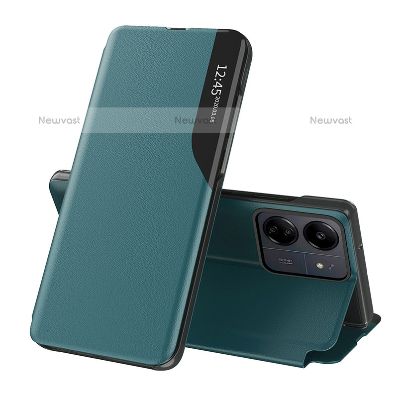 Leather Case Stands Flip Cover Holder QH3 for Xiaomi Poco C65 Green